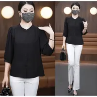 春夏薄款七分袖冰丝衬衫2025新款大码显瘦宽松遮肚洋气短袖1698