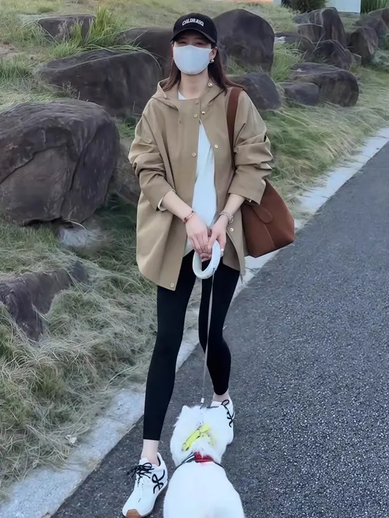 2025秋新款连帽中长款工装风衣外套女韩系爆款高级感宽松休闲大衣