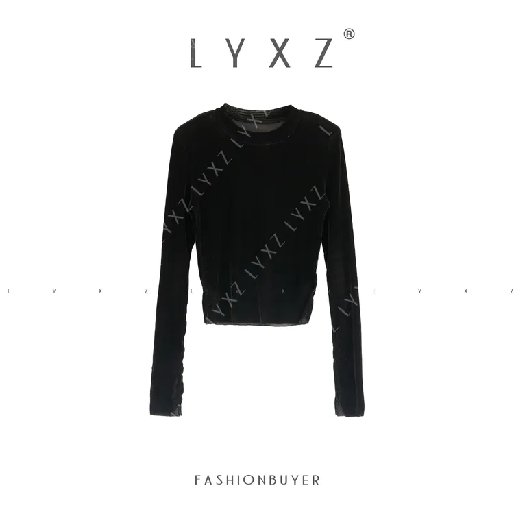 LYXZ x 大小与【自有态度】可拆卸垫肩丝绒长袖黑色气质上衣80695