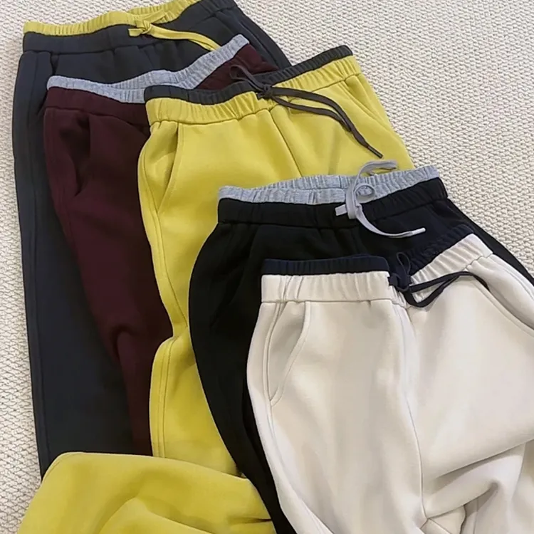 2025秋冬季新款加绒保暖彩色直筒裤子时尚百搭抽绳松紧腰休闲裤女