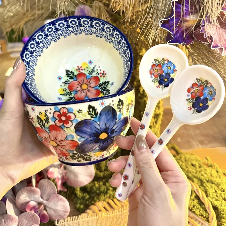 Sazaki盛夏 5英寸米饭碗家用大容量饭碗波兰彩陶瓷手绘釉下彩