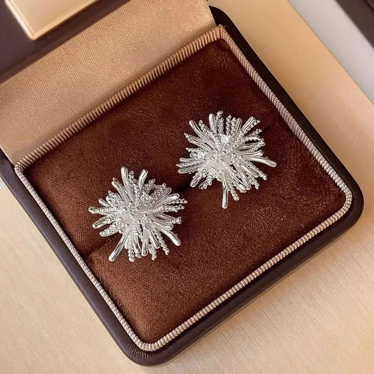 足银耳饰 999纯银烟花耳钉轻奢小众百搭复古气质耳环2025爆款耳饰