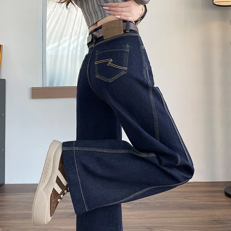 蜜蜜穿搭加绒加厚超火弯刀牛仔裤女2025冬季弹力梨型身材镰刀裤子