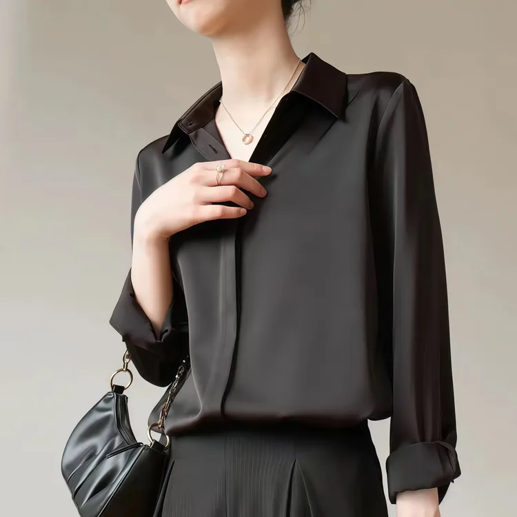 衬衣女款爆款2025新款正品醋酸缎面衬衫高档秋季百搭衬衣通勤上衣