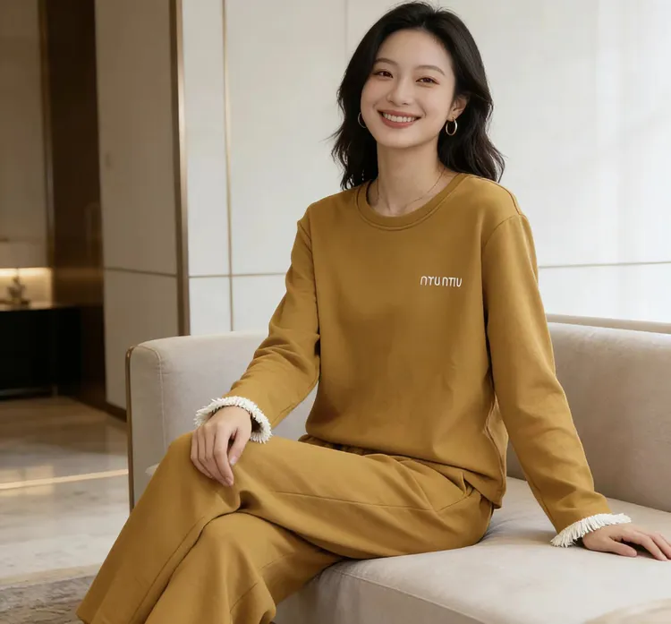 舒绒爽棉秋冬上衣睡衣女舒适家居服套装长袖时尚秋季运动休闲套装