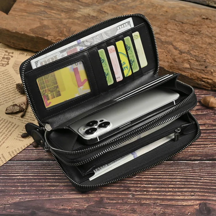 多功能新款头层牛皮男士长款钱包大容量手拿包真皮手包卡包钱夹