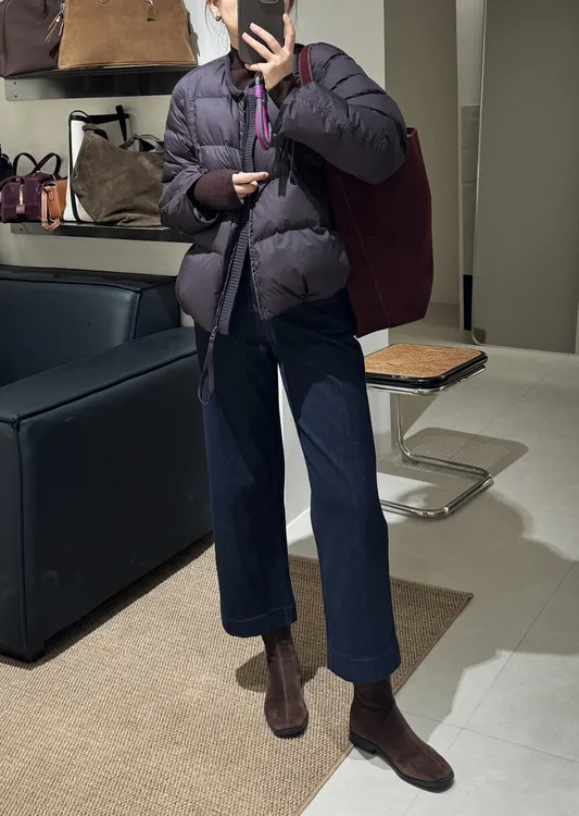 【UME WINTER】牛仔四面弹直筒水洗极简风加绒9分裤