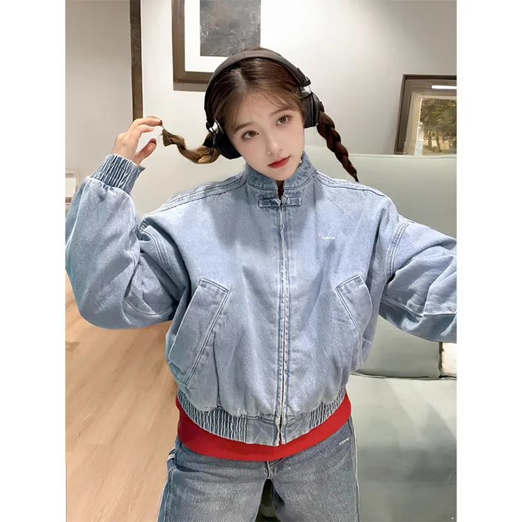 卡盛蓝色牛仔外套女2025新款春秋季新中式宽松设计感小众做旧夹克