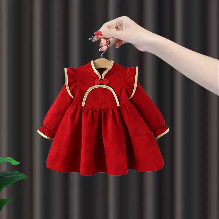 女童旗袍春秋秋季国风汉服连衣裙周岁礼服抓周服唐装长袖公主裙