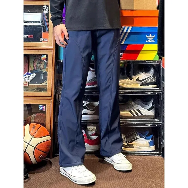 藏青色美式速干伞兵裤男夏薄款防水软壳冲锋裤子工装斜切微喇长裤