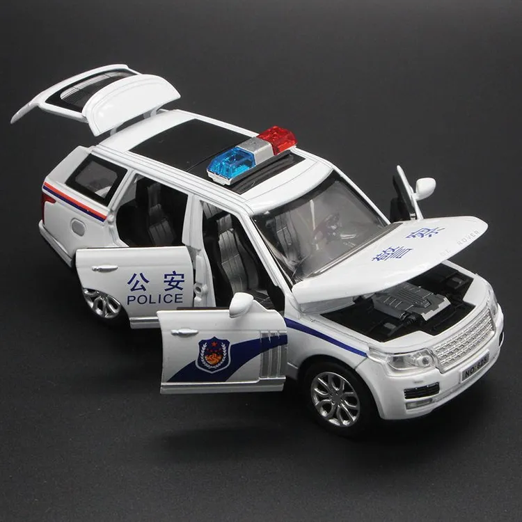 1/32警车模型儿童玩具车合金灯光音乐回力六开门警车男孩玩具