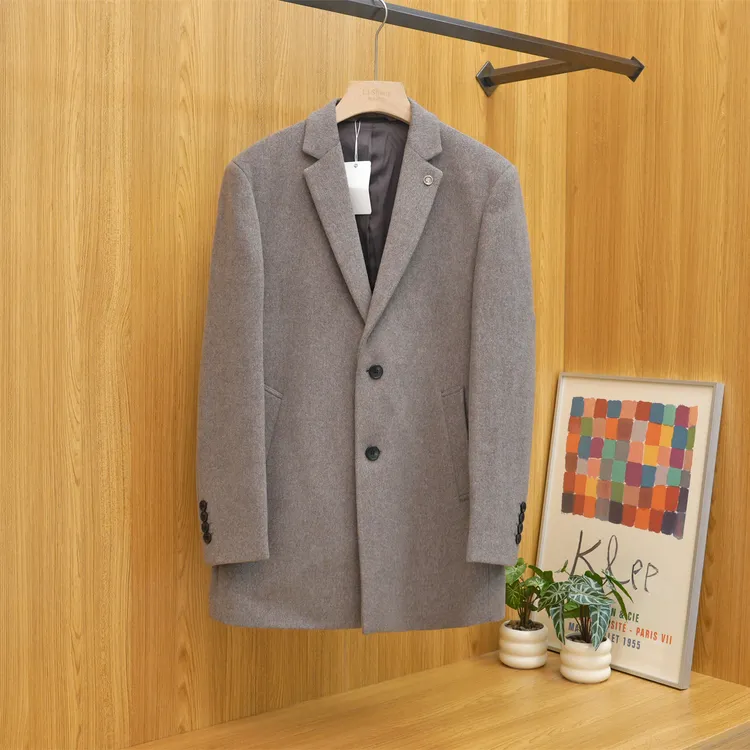 秋冬男士简约西服领中长款羊毛大衣男款百搭保暖舒适毛呢大衣H018