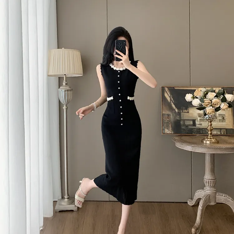 法式小香风时尚连衣裙女夏季新款高级感轻奢显瘦无袖针织裙中长款