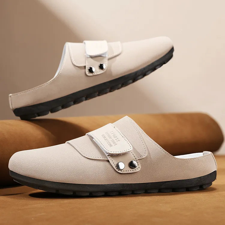 男鞋轻便时尚款高端出口夏透气博肯半包皮质男鞋滑套豆豆凉鞋