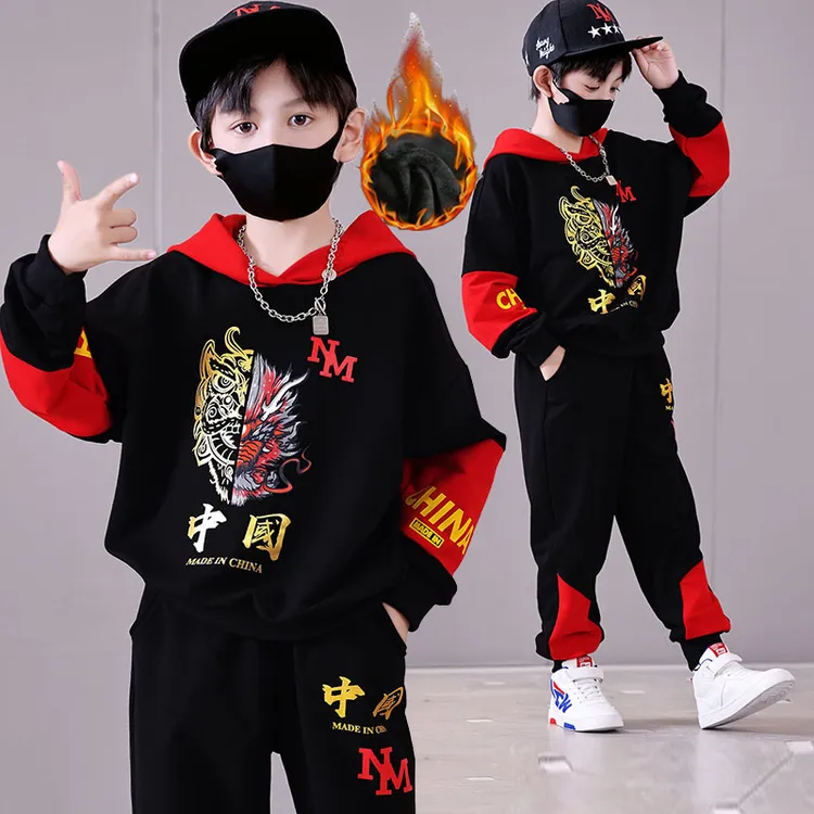 【2026新款】男童加绒冬季中大童卫衣两件套帅气运动韩版冬装套装潮商品图