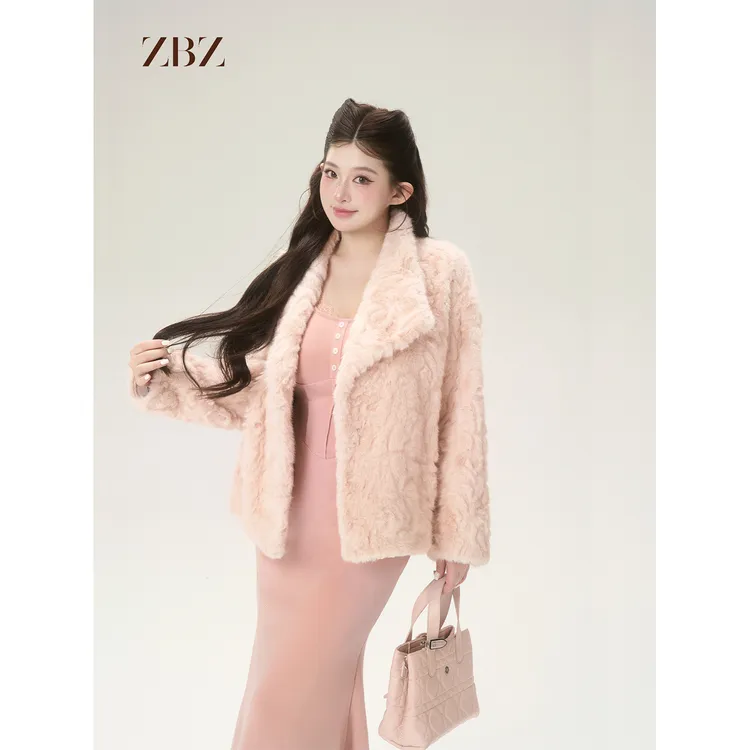 周白子 12/08 嫩枝樱花色【仿小湖羊皮草 · 棉花糖】外套ZTLS003