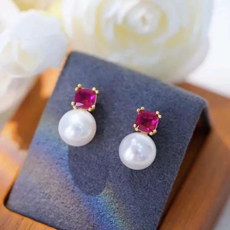 铂俪塔王妃复古天然淡水珍珠耳钉2025新款红高级时尚气质耳饰耳环