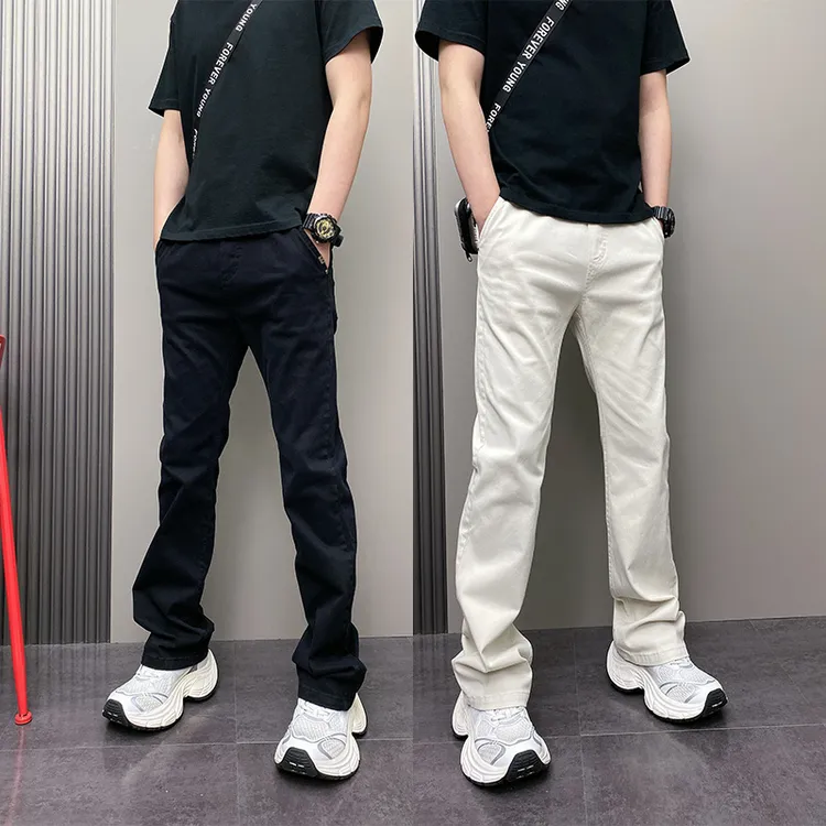 秋季新款男潮流百搭美式休闲高街直筒长裤宽松哈伦痞帅微喇牛仔裤