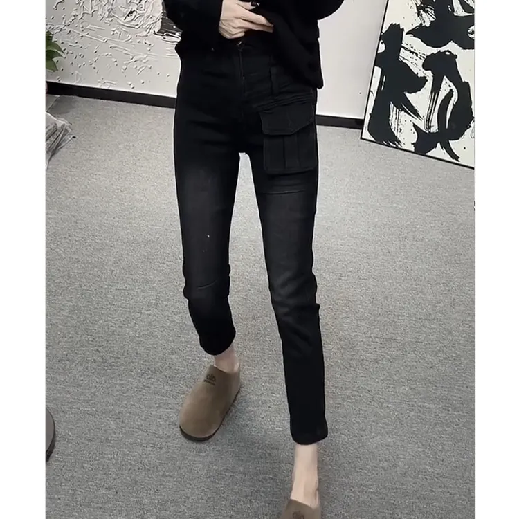 秋季新款时尚牛仔烟管裤女2025年大码洋气时尚弹力八分直筒铅笔裤