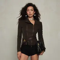 斯嘉丽的行李/SCARLETT 魔女·凯蒂 双拉链设计紧身弹力pu皮衣外套