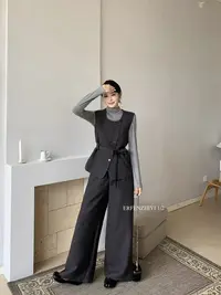 轻熟风收腰系带时尚毛呢套装女2025秋季马甲洋气显瘦阔腿裤四件套