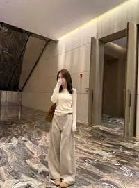 【李金贤】韩系时尚气质休闲裤女2025早秋新款百搭显瘦阔腿裤55517
