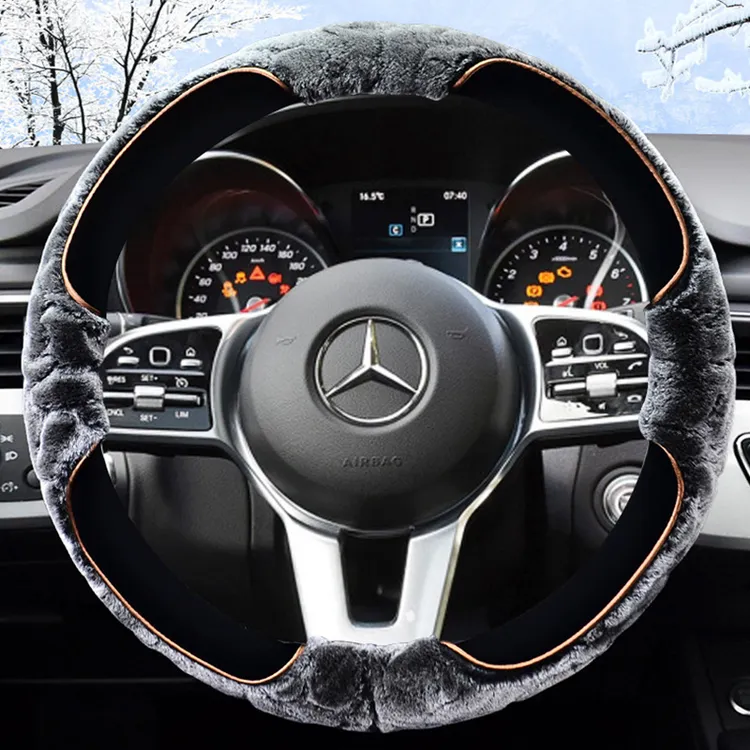 新款汽车方向盘套冬季毛绒保暖防滑短毛绒男女款冬天把套内饰用品