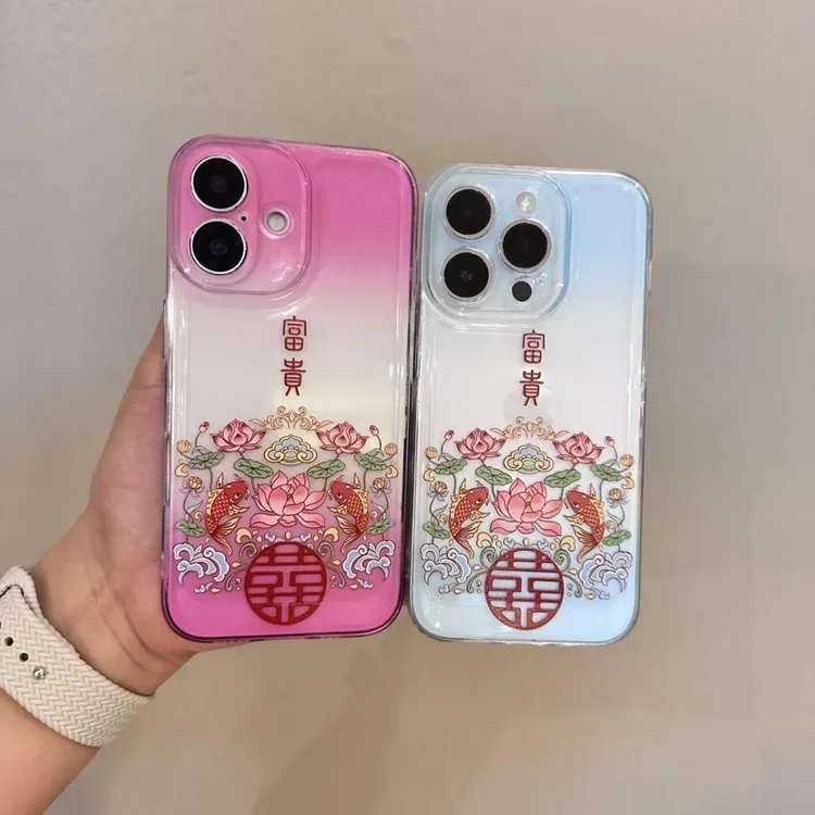 新款渐变花开富贵透明手机壳适用vivo苹果oppo华为荣耀小米红米软
