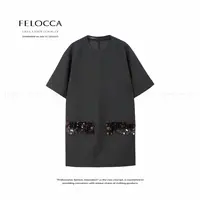 【FELOCCA】小众设计洋气圆领短袖手工珠片连衣裙25ALQ614