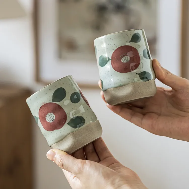 日式创意茶杯陶瓷手握杯复古寿司杯水杯直身杯粗陶随手杯杯子家用