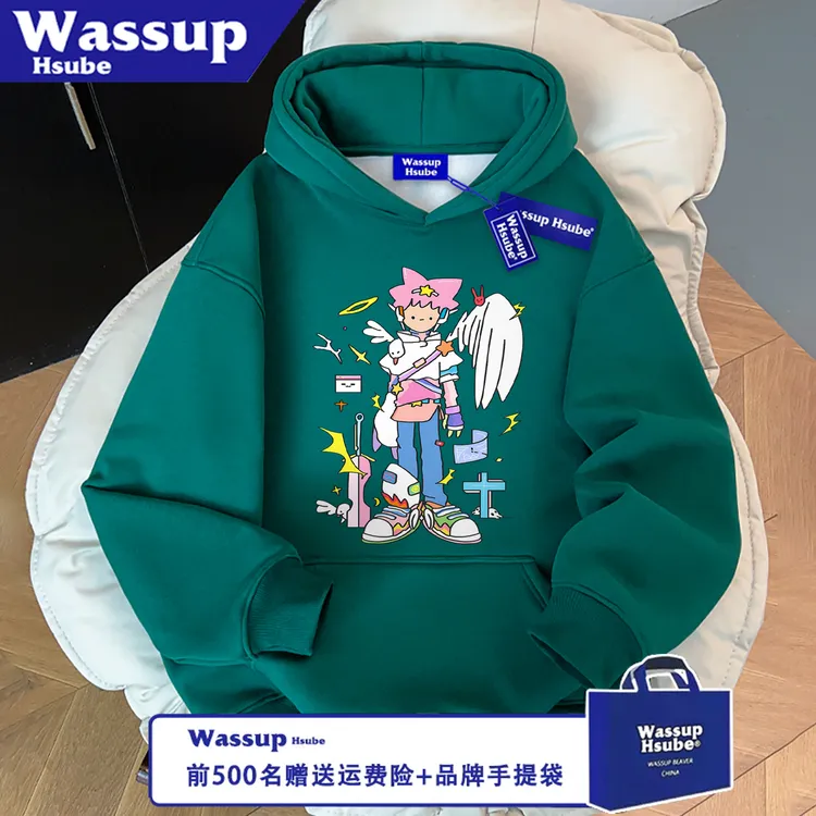 WASSUP HSUBE潮流宽松秋冬印花卡通人物休闲长袖百搭卫衣情侣上衣