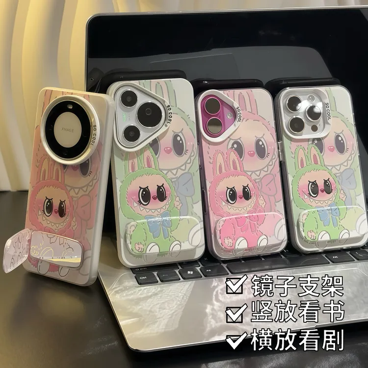 可爱小怪兽镜子支架适用iPhone苹果16手机壳华为p70vivoppo小米15