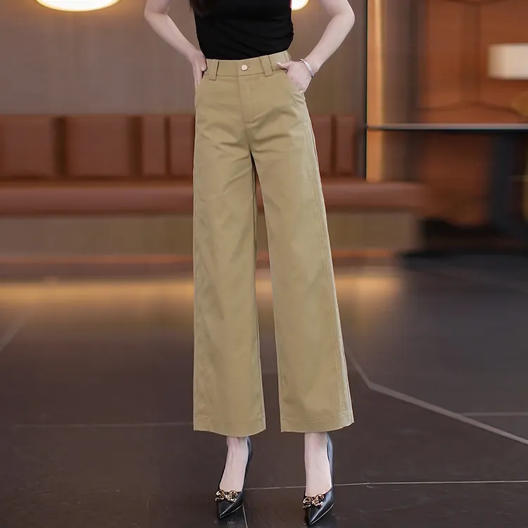 天丝棉窄版阔腿裤女士2025秋季新款高腰垂感小个子九分休闲直筒裤