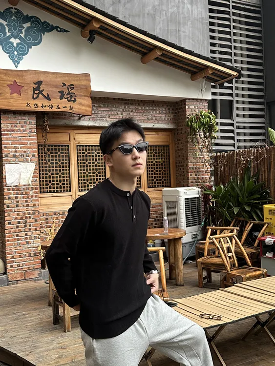 针织半开纽扣设计圆领半高领毛衣针织衫打底衫时尚潮流休闲秋冬季