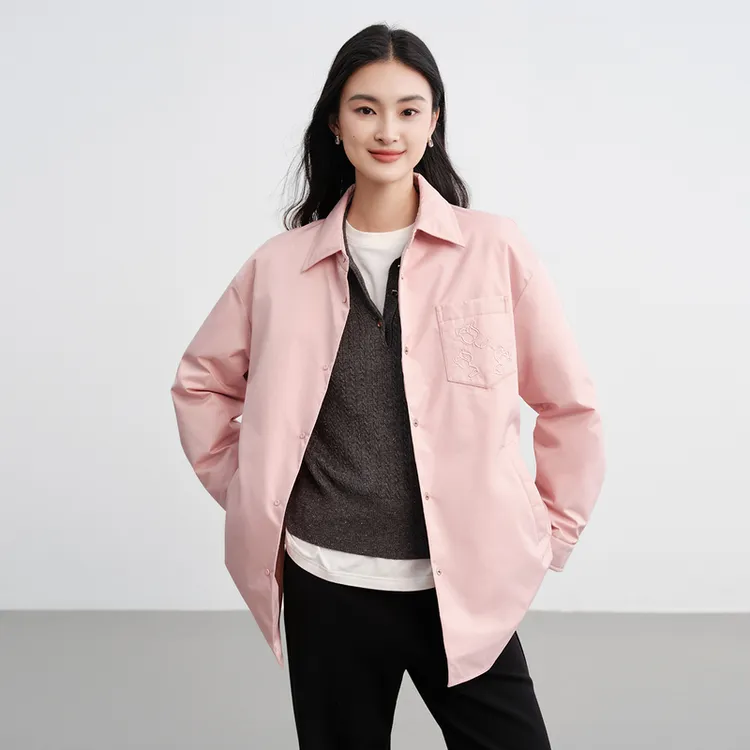 EP雅莹2025秋装新款女装 90白鸭绒轻薄衬衫式粉色羽绒服外套Y919A