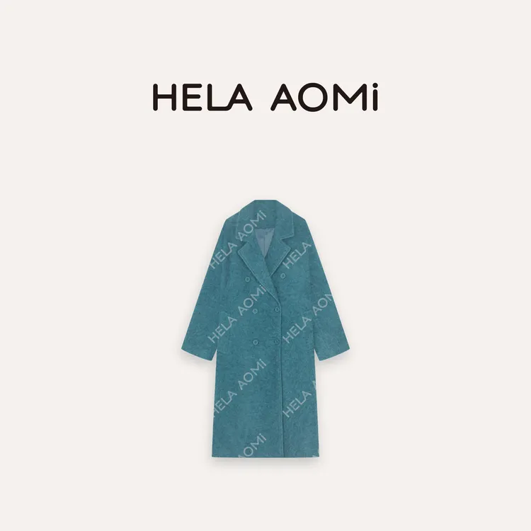 HELA AOMI “蓝精灵”绵羊毛95%山羊绒经典长款大衣CY5DC08448