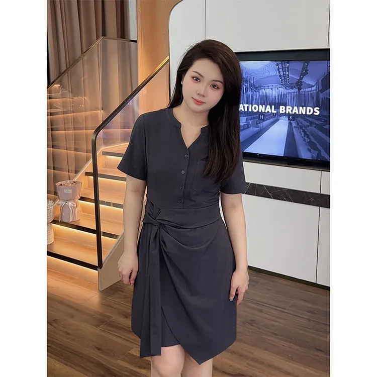 大梦微胖定制【DM140短袖】胖mm遮肚显瘦大码女装短袖连衣裙