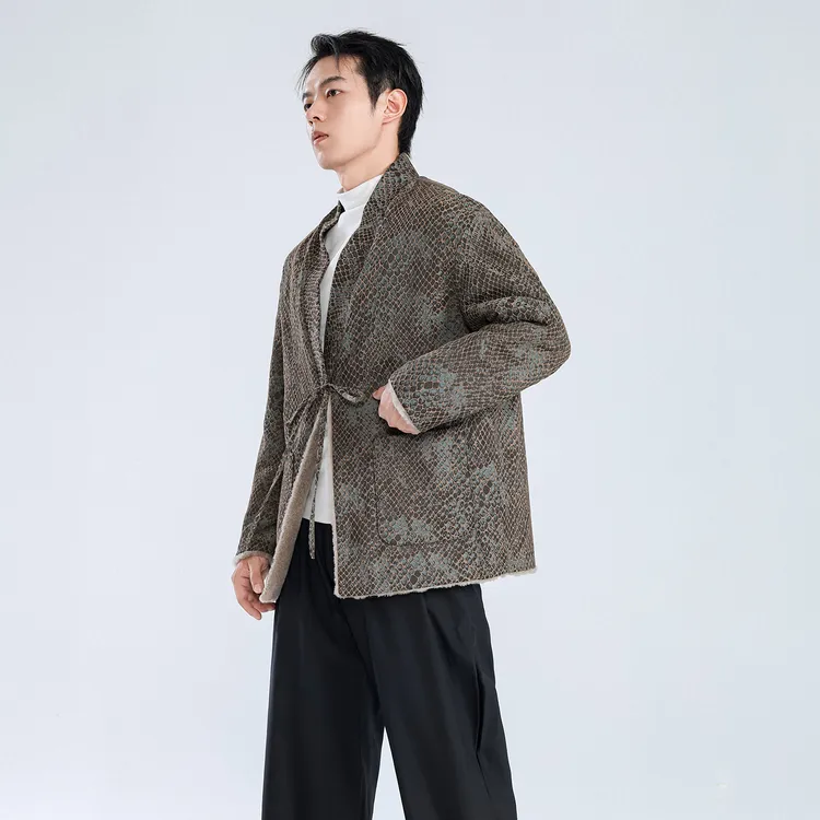 中国风两面穿蟒纹提花道袍男士新中式汉服