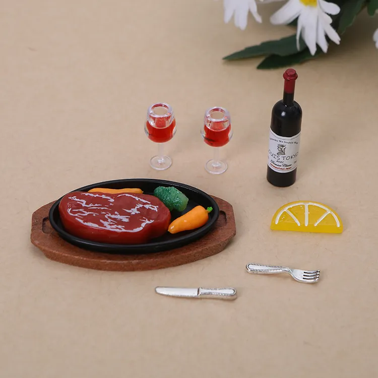 微缩场景食玩捏捏牛肉红酒娃娃屋配件便利店潮玩模型过家家玩具