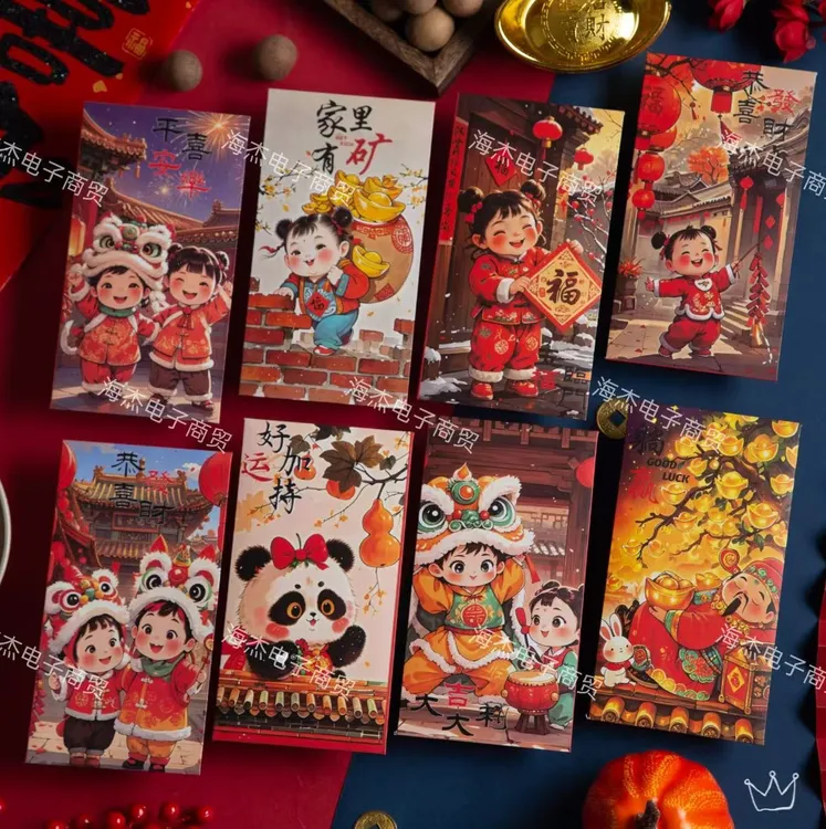 【萌娃醒狮财神30个】福娃红包年画中式创意利是封新春节压岁包