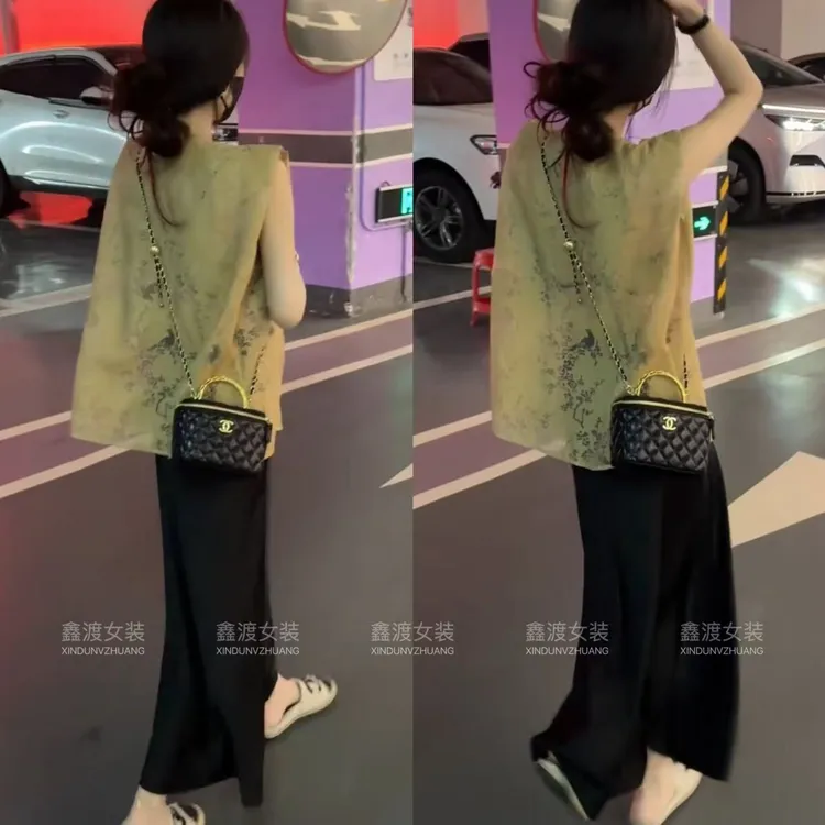 2025夏季新款时尚显瘦气质女士网红洋气两件套百搭款D5755