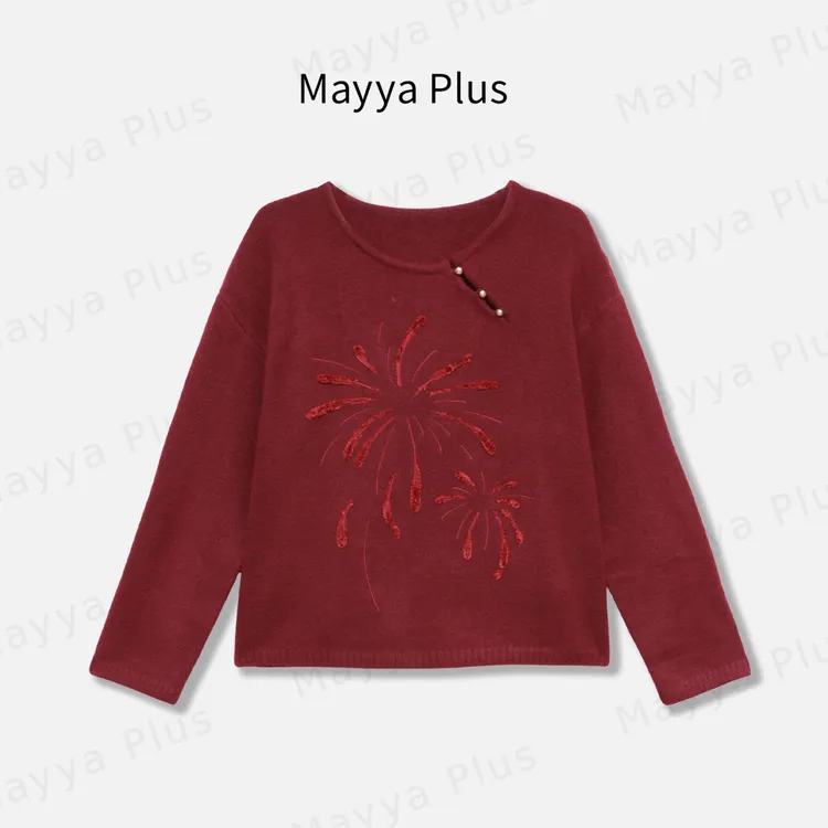【岁岁无忧】Mayya Plus麦芽定制新款气质显瘦刺绣针织毛衣32547858