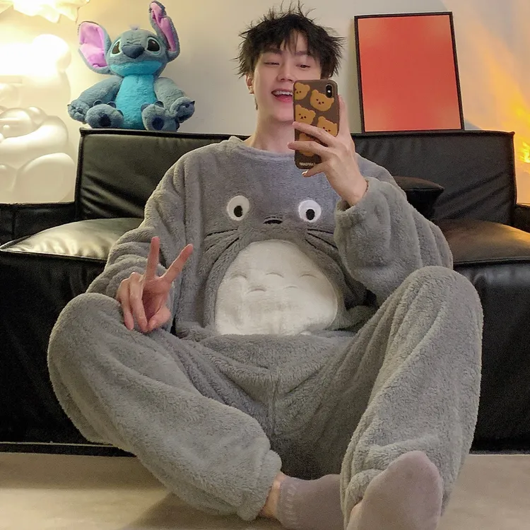 加绒加厚睡衣男秋冬款2025年新款珊瑚绒法兰绒可外穿家居服两件套