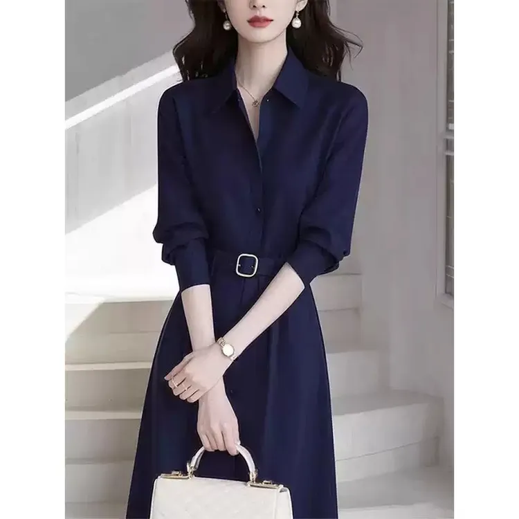 长袖春季酒红色女士春秋连衣裙职业显瘦收腰连衣裙女神范法式