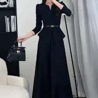 【两件套】2025新款春季黑色长袖女搭配一整套轻奢高级感套装D0161