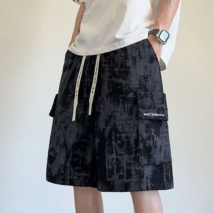 美式脏脏扎染短裤男夏薄款设计感小众休闲五分裤宽松痞帅直筒中裤