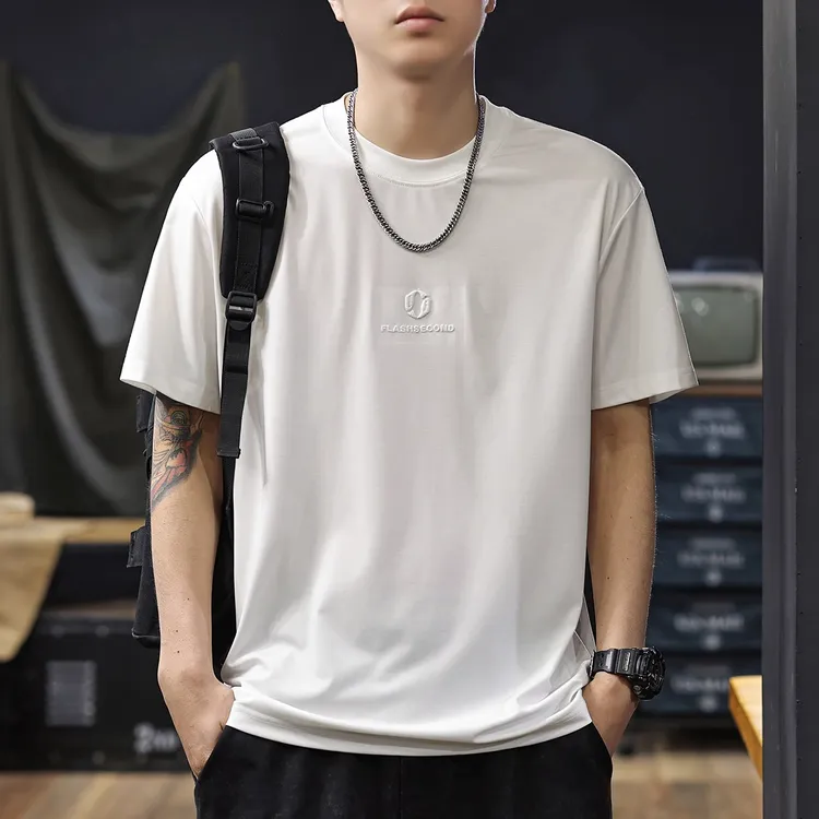 冰丝凉感速干桑蚕丝短袖T恤男2025夏季新款清爽柔顺男士半袖体恤