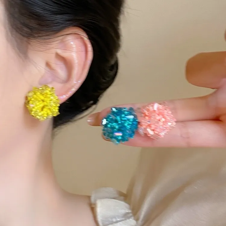 合金耳饰 编织花朵海边度假风绣花耳环女春夏小清新甜美显白耳钉