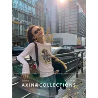 阿昕亮晶晶 小狗T 单/叠穿救星微透大领口长袖内搭T恤AX250477