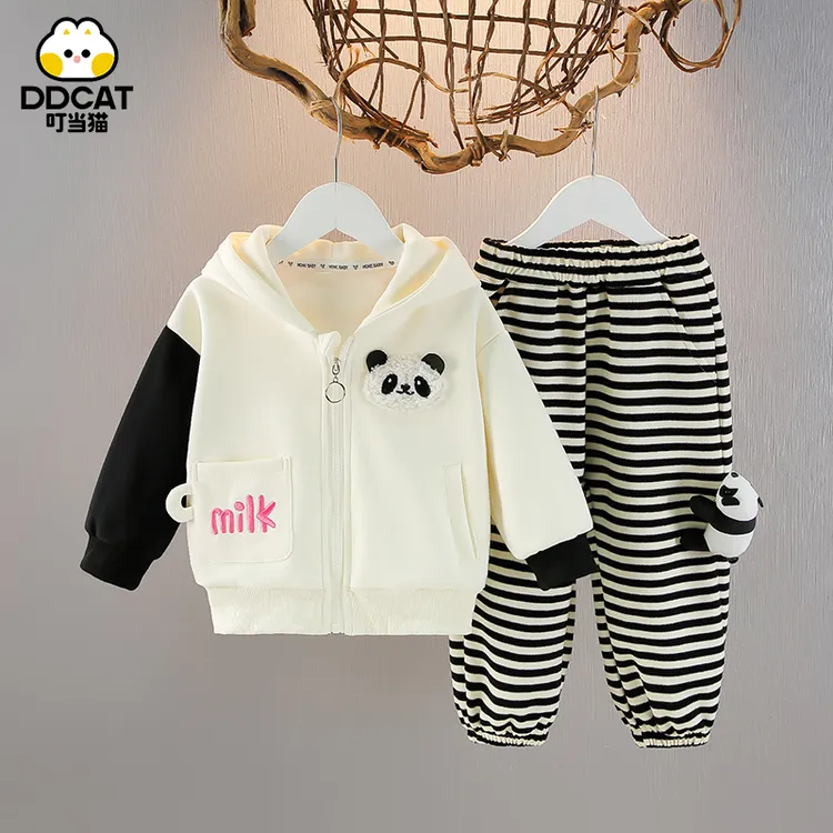 叮当猫春秋季女童套装女宝宝卡通秋装中小童新款儿童条纹两件套潮